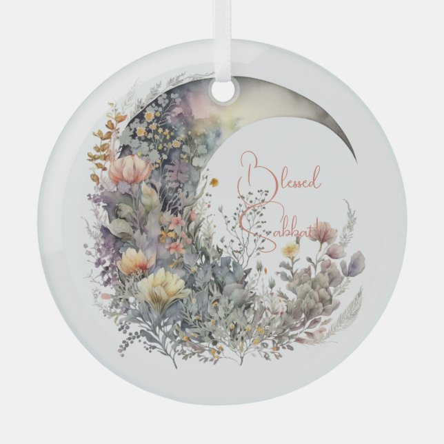 Create Your Own Iridescent Floral Crescent Moon Ornament Aus Glas (Vorderseite)