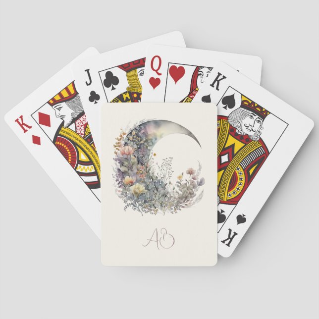 Create Your Own Iridescent Floral Crescent Moon Spielkarten (Rückseite)