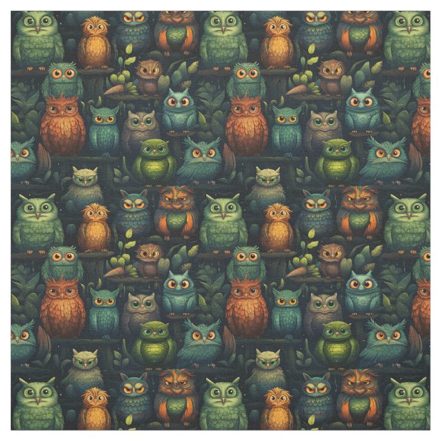 Create Your Own Kooky Owls Black Stoff (Muster)