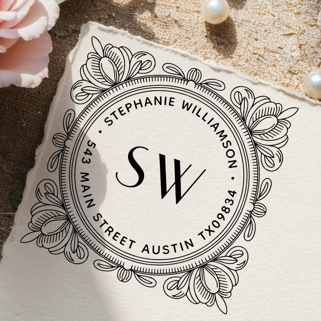 Create Your Own Leafy Monogram  Return Address Permastempel (Von Creator hochgeladen)