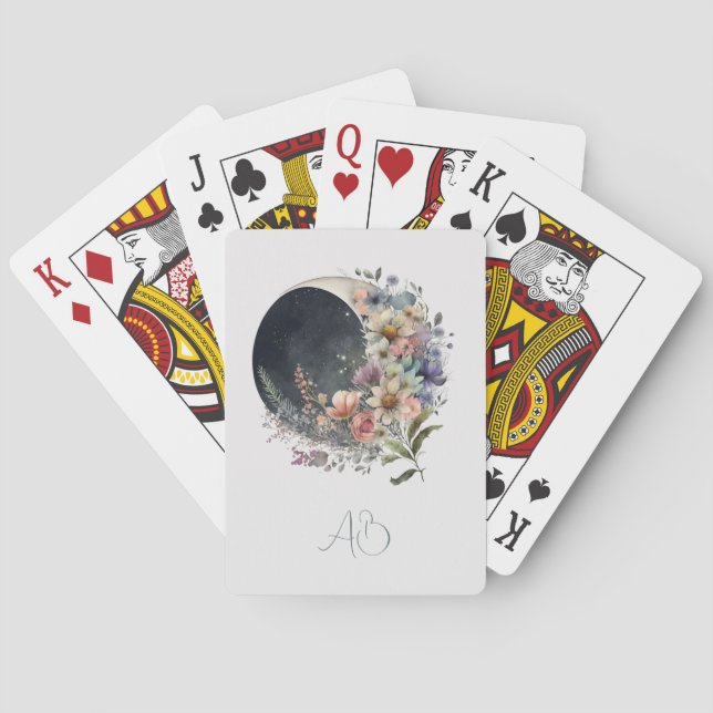 Create Your Own Midnight Floral Crescent Moon Spielkarten (Rückseite)