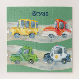 Create your own Monogrammed Watercolor Cars Puzzle