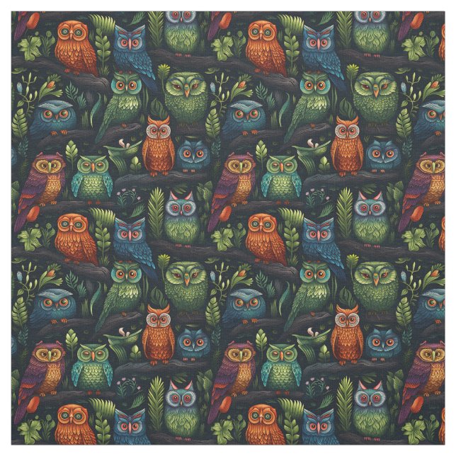 Create Your Own Multicolored Owls Black Stoff (Muster)
