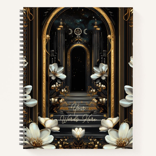 Create Your Own Mysterious Golden Floral Archway Notizbuch (Vorderseite)