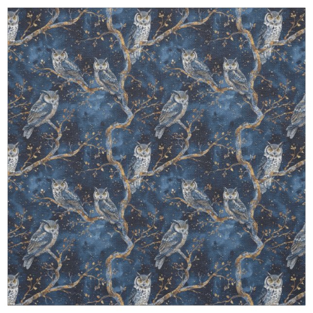 Create Your Own Mystical Blue Gold Winter Owls Stoff (Muster)