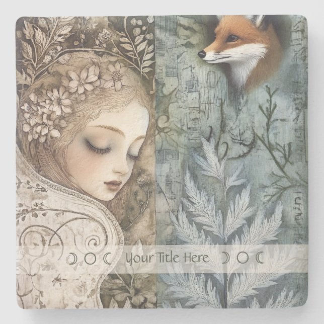 Create Your Own Mystical Fox Maiden Botanical Steinuntersetzer (Vorderseite)