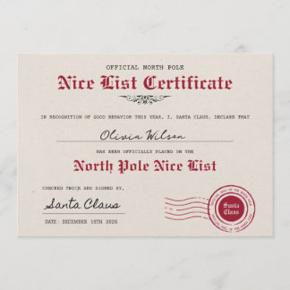 Create your own Nice List Certificate form Santa Einladung