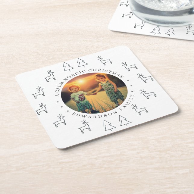Create your own nordic family photo christmas rechteckiger pappuntersetzer (angewinkelt)