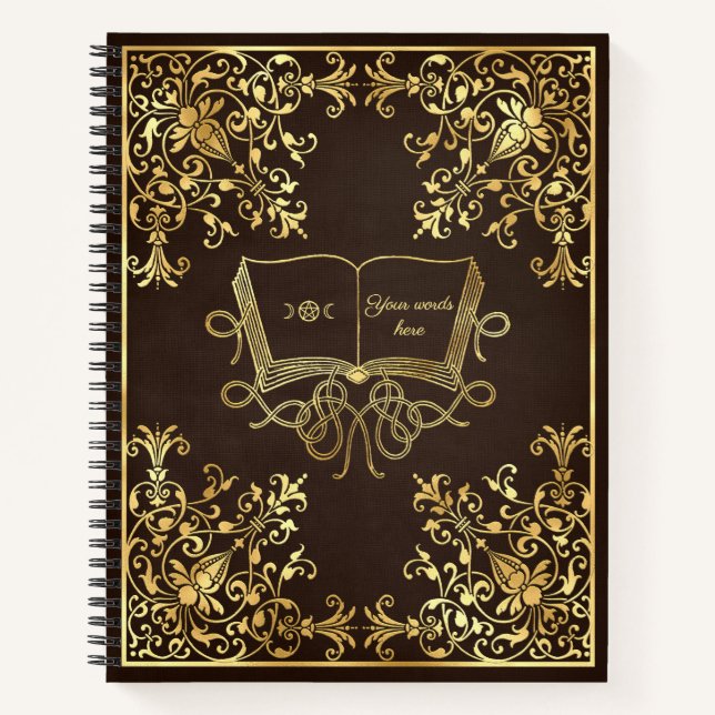 Create Your Own Ornate Gilded Grimoire Brown Notizbuch (Vorderseite)