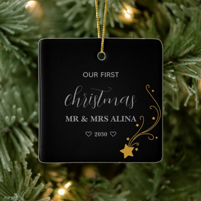Create Your Own Our First Christmas Married Keramikornament (Baum)