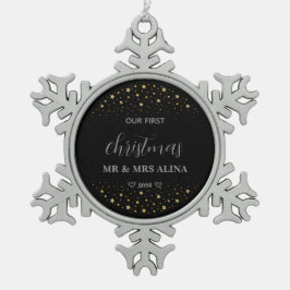 Create Your Own Our First Christmas Married Schneeflocken Zinn-Ornament