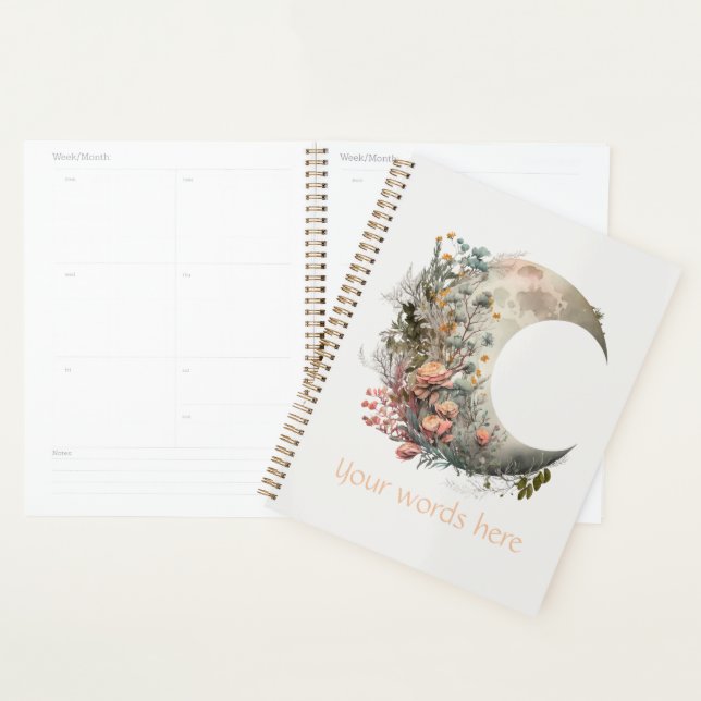 Create Your Own Peach Roses Floral Crescent Moon Planer (Anzeige)