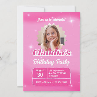 Create your own Photo Pink Girls Birthday Party  Einladung