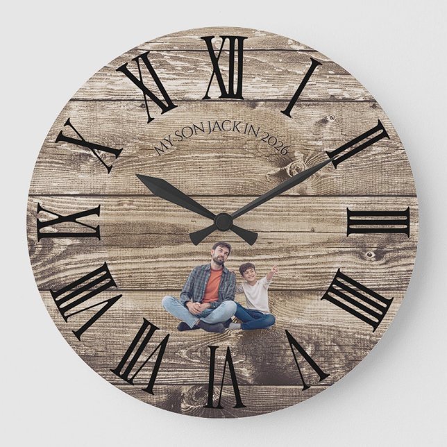 Create Your Own Photo Rustic Wood Clock Große Wanduhr (Von Creator hochgeladen)