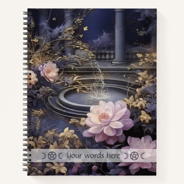 Create Your Own Pink Roses Courtyard Fountain Notizbuch (Vorderseite)