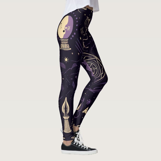 Create Your Own Purple & Gold Magic Symbols Black Leggings (Rechts)
