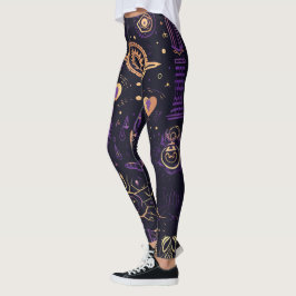 Create Your Own Purple & Gold Sacred Symbols Black Leggings