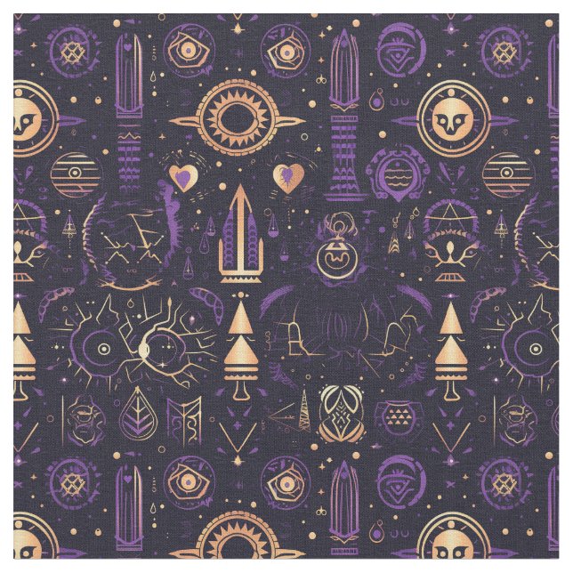 Create Your Own Purple & Gold Sacred Symbols Black Stoff (Nahaufnahme)