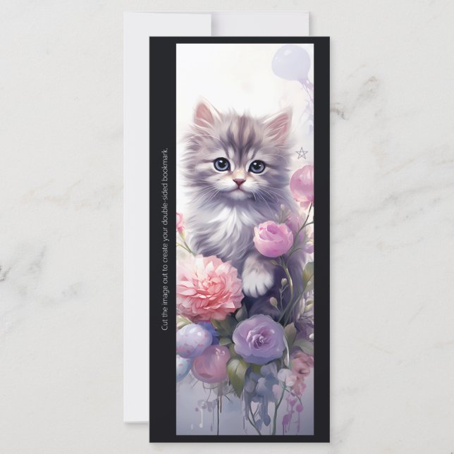 Create Your Own Purple Kitten Floral Bookmark Card (Vorderseite)