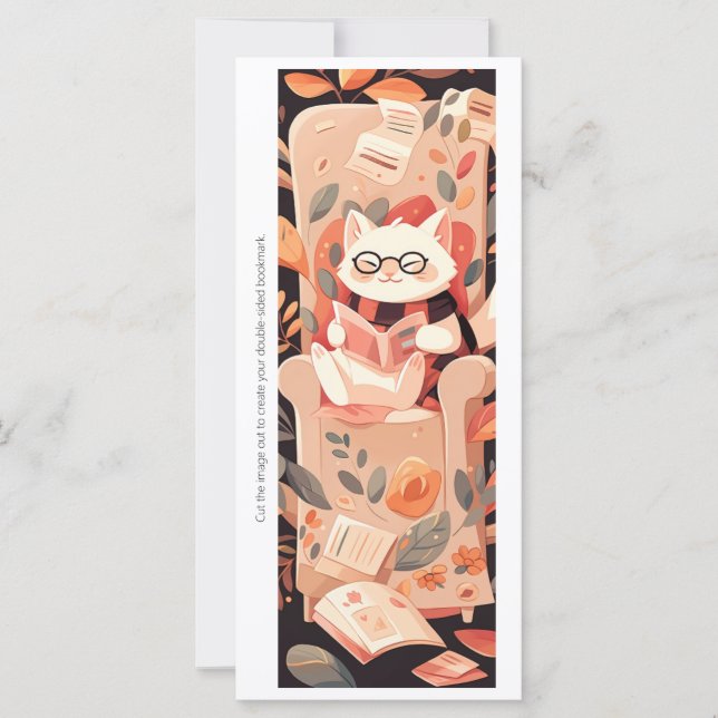 Create Your Own Reading White Cat Bookmark Card (Vorderseite)
