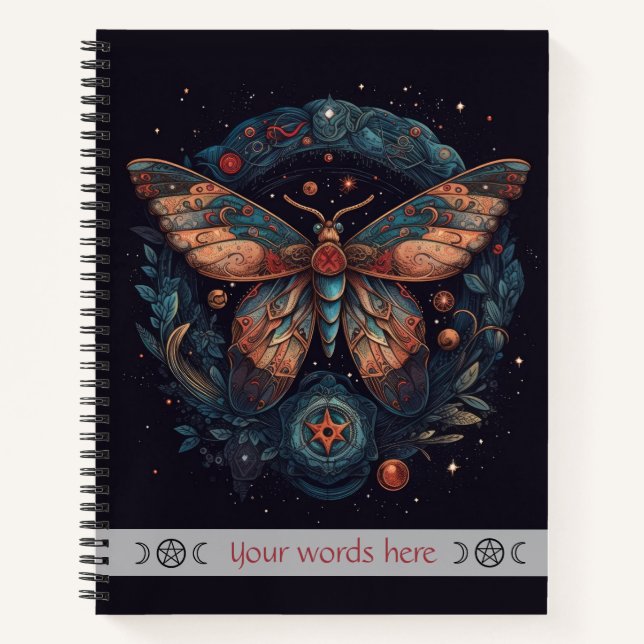 Create Your Own Red Blue Orange Fantasy Moth Notizbuch (Vorderseite)