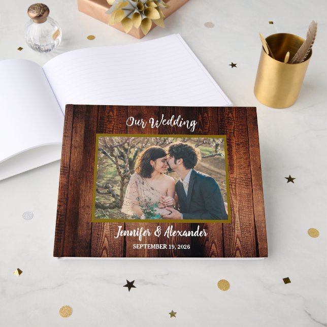Create your own rustic photo country wedding  gästebuch (Vorderseite Offen)