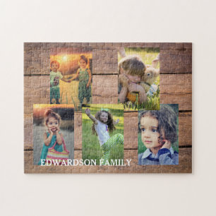 Create your own rustic wood family photo collage puzzle