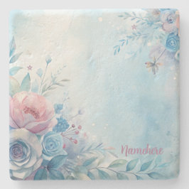 Create Your Own Shabby Chic Blue Pink Roses Steinuntersetzer