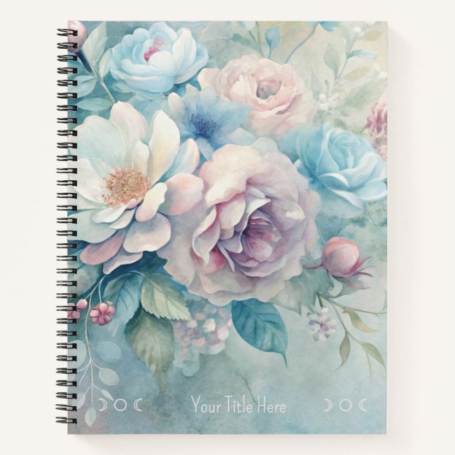Create Your Own Shabby Chic Blue Pink White Roses Notizbuch (Vorderseite)