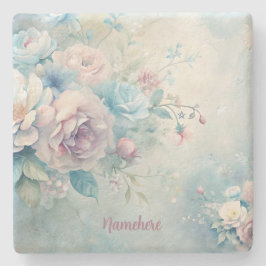 Create Your Own Shabby Chic Blue Pink White Roses Steinuntersetzer