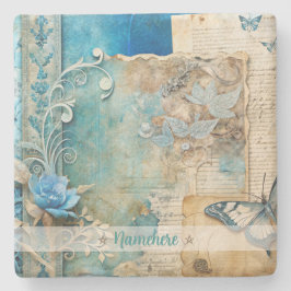 Create Your Own Shabby Chic Blue Rose Butterfly Steinuntersetzer