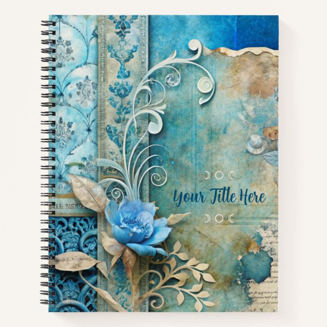 Create Your Own Shabby Chic Blue Rose Butterfy Notizbuch (Vorderseite)
