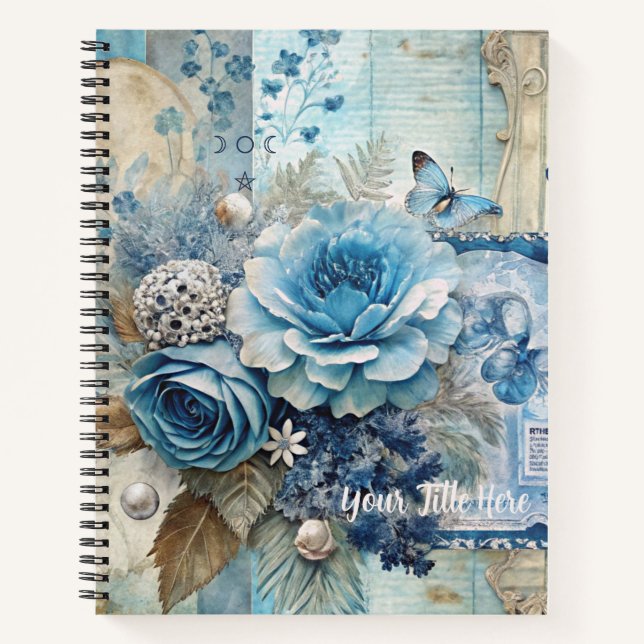 Create Your Own Shabby Chic Blue Roses Floral Notizbuch (Vorderseite)