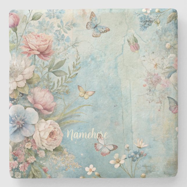 Create Your Own Shabby Chic Butterfly Bouquet Steinuntersetzer (Vorderseite)