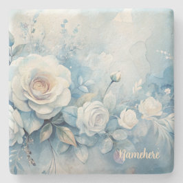 Create Your Own Shabby Chic Misty White Roses Steinuntersetzer