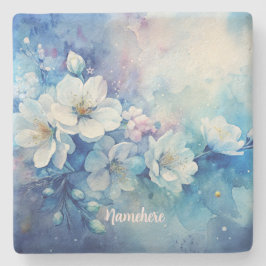 Create Your Own Shabby Chic Misty White Tea Roses Steinuntersetzer