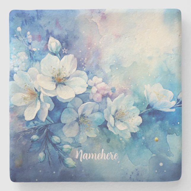 Create Your Own Shabby Chic Misty White Tea Roses Steinuntersetzer (Vorderseite)