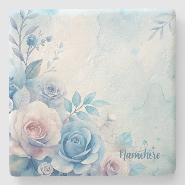 Create Your Own Shabby Chic Pink Blue Purple Roses Steinuntersetzer (Vorderseite)
