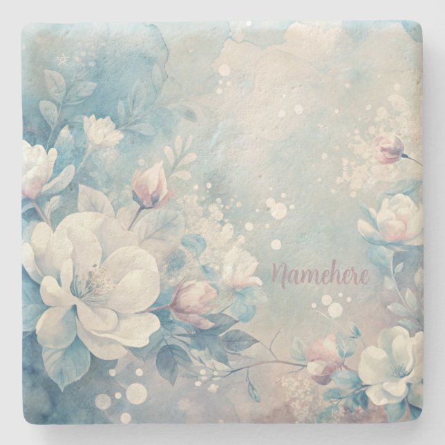 Create Your Own Shabby Chic Pink & White Roses Steinuntersetzer (Vorderseite)