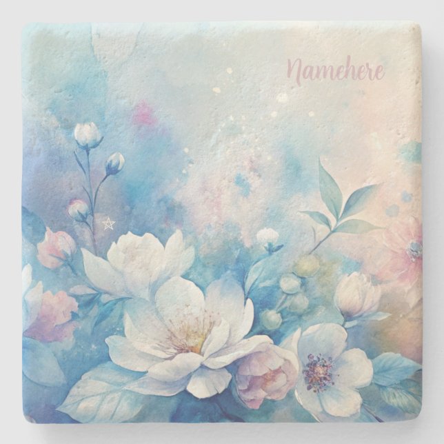 Create Your Own Shabby Chic Pink White Tea Roses Steinuntersetzer (Vorderseite)