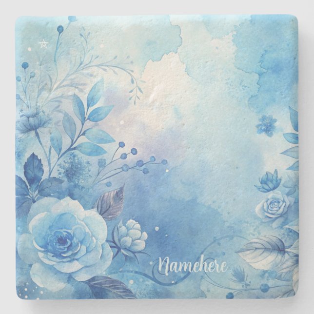 Create Your Own Shabby Chic Romantic Blue Roses Steinuntersetzer (Vorderseite)
