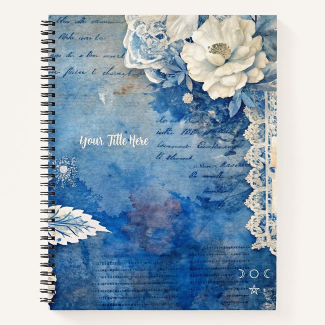 Create Your Own Shabby Chic White Rose Blue Floral Notizbuch (Vorderseite)