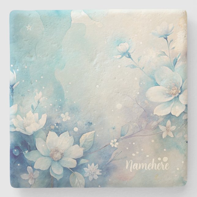 Create Your Own Shabby Chic White Tea Roses Steinuntersetzer (Vorderseite)