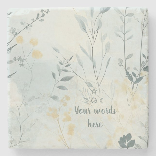 Create Your Own Soft Golden Flowers Minimalist Steinuntersetzer (Vorderseite)