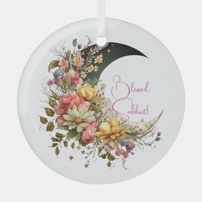 Create Your Own Spring Floral Crescent Moon Ornament Aus Glas (Vorderseite)