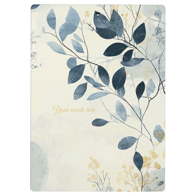 Create Your Own Sunny Blue Gold Floral Minimalist Klemmbrett (Rückseite)