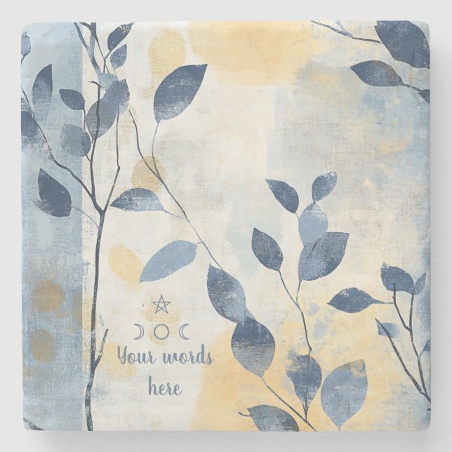 Create Your Own Sunny Blue Leaves Minimilist Steinuntersetzer (Vorderseite)