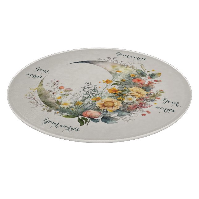 Create Your Own Sunny Floral Crescent Moon Schneidebrett (Ecke)