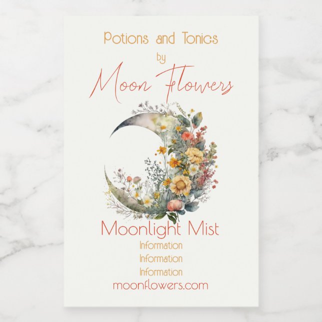 Create Your Own Sunny Floral Crescent Moon Weinetikett (Einzelnes Label)