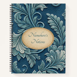 Create Your Own Teal Blue  Embossed Vintage Leaves Notizbuch